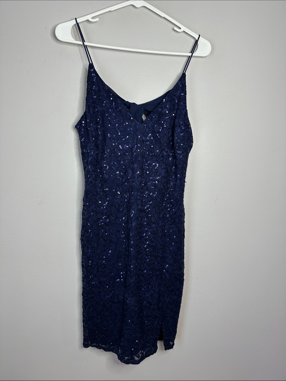 Crystal Doll Navy Sequin Lace Slip Dress size 13 NWT
